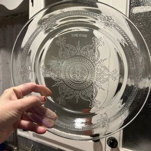 Fire King Transparent Glass Plate with Ornate Design Philbe Pattern . Vintage